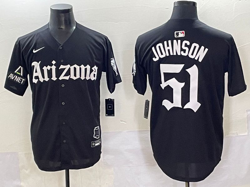 Men 2025 Arizona Diamondback #51 Johnson Black Five generations Joint Name Nike MLB Jersey style 3
